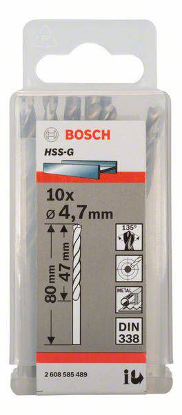 Bosch Accessories 2608585489 HSS Metall-Spiralbohrer 4.7mm Gesamtlänge 80mm geschliffen DIN 338 Zylinderschaft 10St.