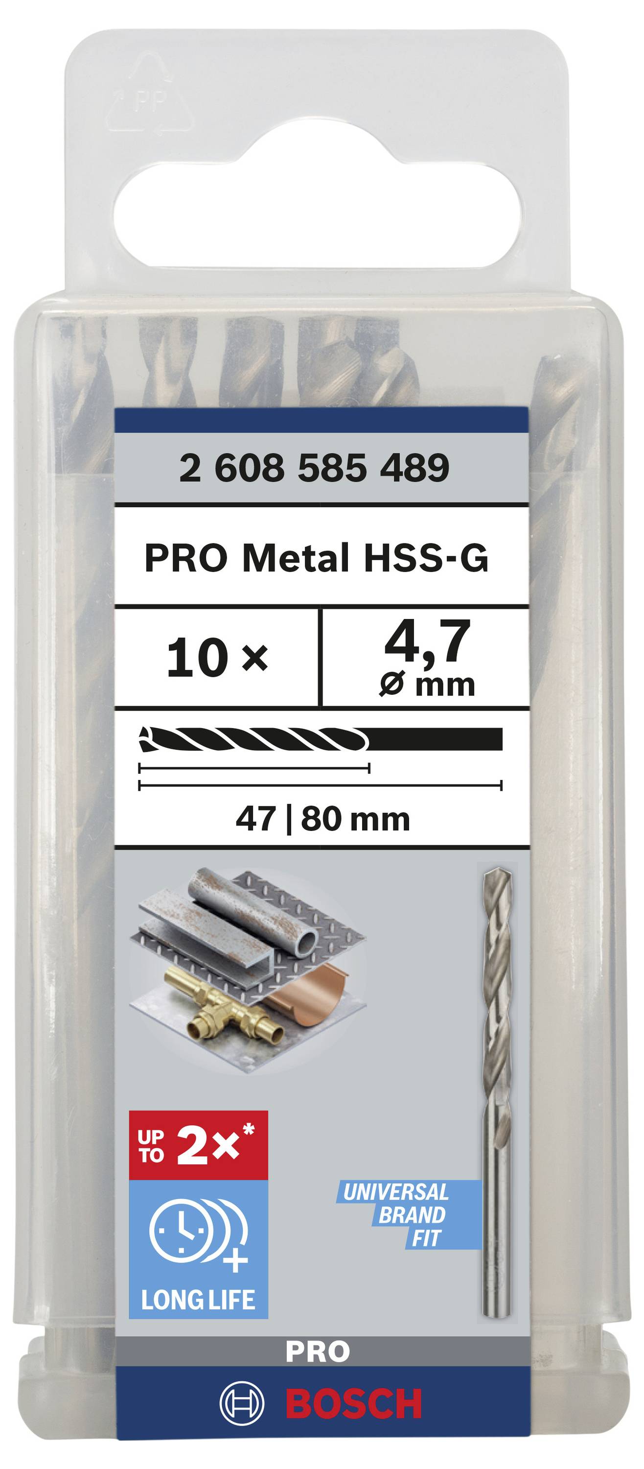 Bosch Accessories 2608585489 HSS Metall-Spiralbohrer 4.7mm Gesamtlänge 80mm geschliffen DIN 338 Zylinderschaft 10St.