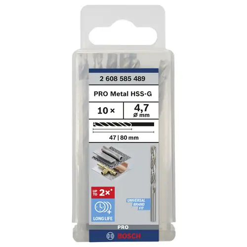 Bosch Accessories 2608585489 HSS Metall-Spiralbohrer 4.7mm Gesamtlänge 80mm geschliffen DIN 338 Zylinderschaft 10St. Bosch Accessories 2608585489 HSS Metall-Spiralbohrer 4.7mm Gesamtlänge 80mm geschliffen DIN 338 Zylinderschaft 10St.