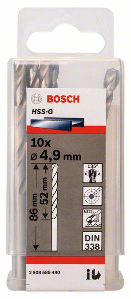 Bosch Accessories 2608585490 HSS Metall-Spiralbohrer 4.9mm Gesamtlänge 86mm geschliffen DIN 338 Zylinderschaft 10St.