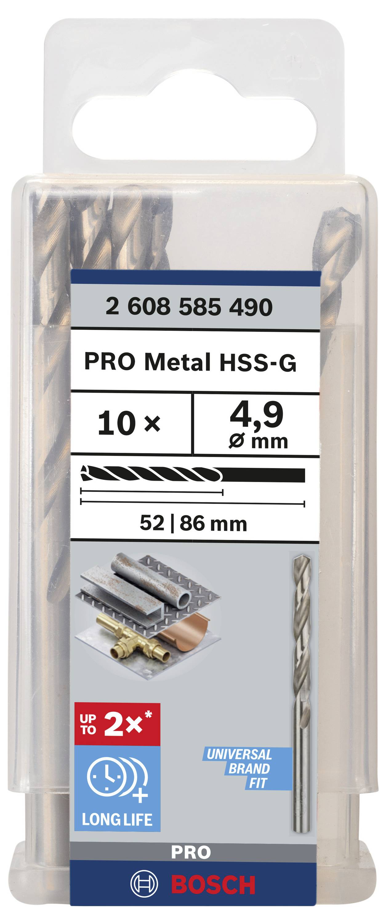 Bosch Accessories 2608585490 HSS Metall-Spiralbohrer 4.9mm Gesamtlänge 86mm geschliffen DIN 338 Zylinderschaft 10St.