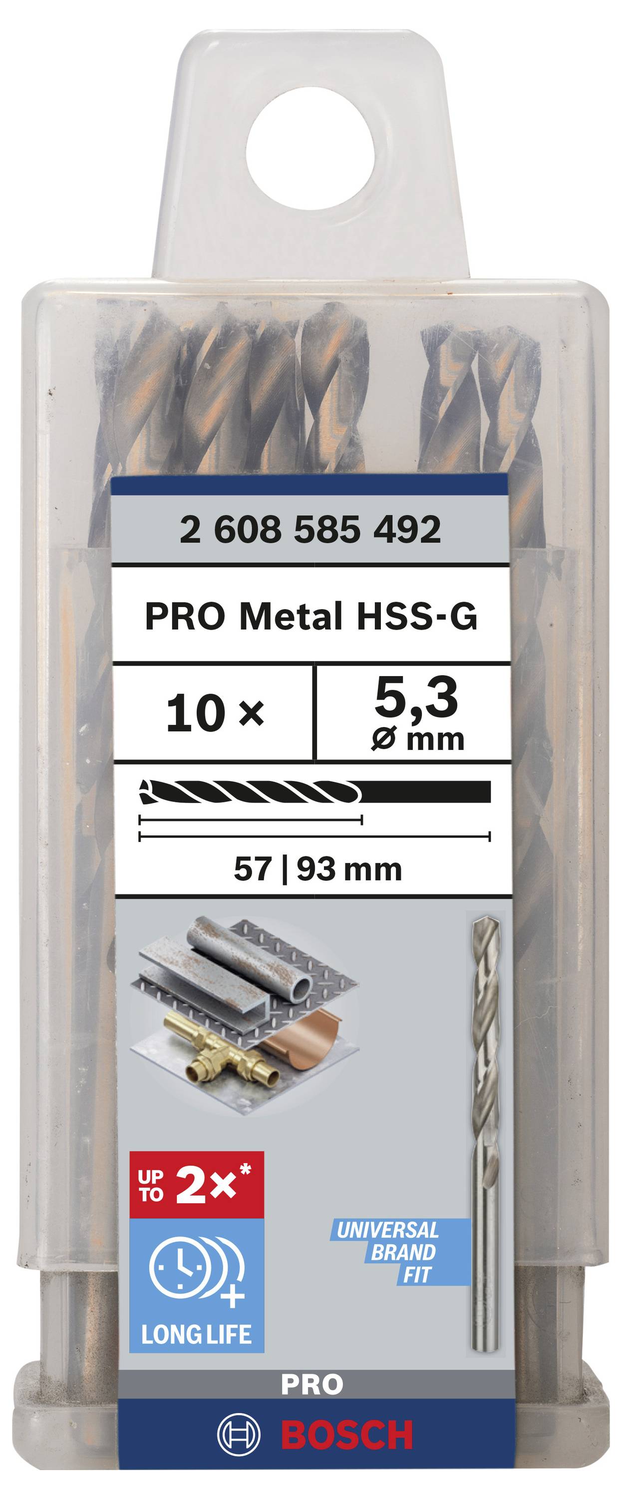 Bosch Accessories 2608585492 HSS Metall-Spiralbohrer 5.3mm Gesamtlänge 86mm geschliffen DIN 338 Zylinderschaft 10St.