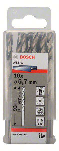 Bosch Accessories 2608585495 HSS Metall-Spiralbohrer 5.7mm Gesamtlänge 93mm geschliffen DIN 338 Zylinderschaft 10St.