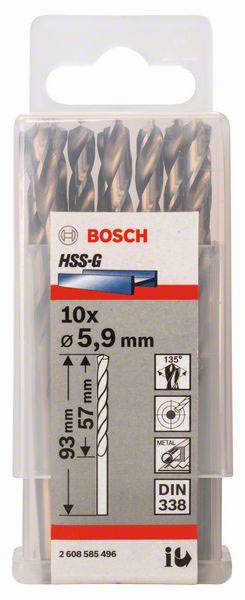Bosch Accessories 2608585496 HSS Metall-Spiralbohrer 5.9mm Gesamtlänge 93mm geschliffen DIN 338 Zylinderschaft 10St.