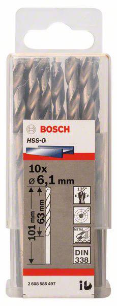Bosch Accessories 2608585497 HSS Metall-Spiralbohrer 6.1mm Gesamtlänge 101mm geschliffen DIN 338 Zylinderschaft 10St.