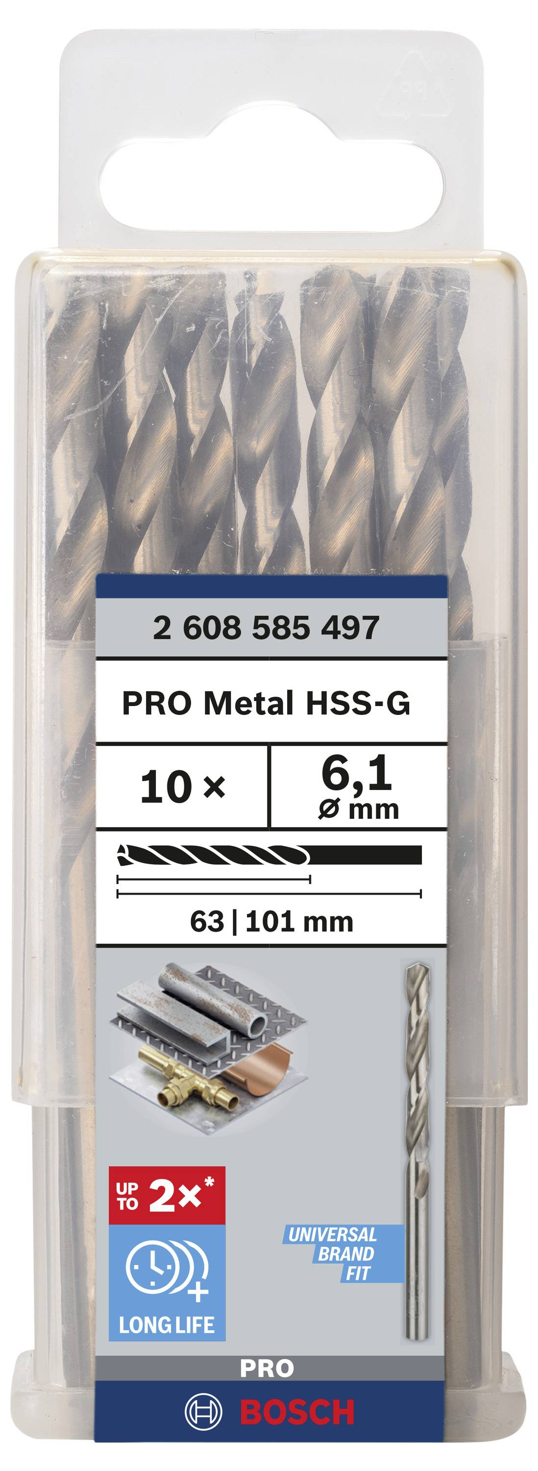 Bosch Accessories 2608585497 HSS Metall-Spiralbohrer 6.1mm Gesamtlänge 101mm geschliffen DIN 338 Zylinderschaft 10St.