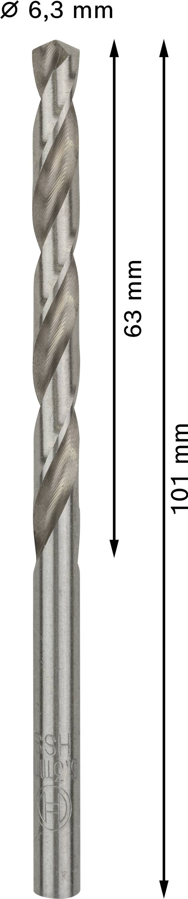 Bosch Accessories 2608585498 HSS Metall-Spiralbohrer 6.3mm Gesamtlänge 101mm geschliffen DIN 338 Zylinderschaft 10St.