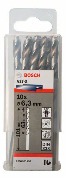 Bosch Accessories 2608585498 HSS Metall-Spiralbohrer 6.3mm Gesamtlänge 101mm geschliffen DIN 338 Zylinderschaft 10St.