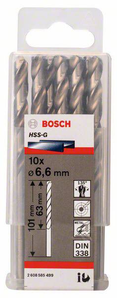 Bosch Accessories 2608585499 HSS Metall-Spiralbohrer 6.6mm Gesamtlänge 101mm geschliffen DIN 338 Zylinderschaft 10St.