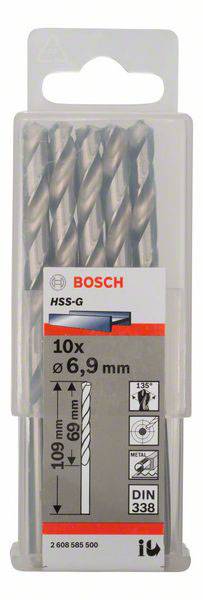 Bosch Accessories 2608585500 HSS Metall-Spiralbohrer 6.9mm Gesamtlänge 109mm geschliffen DIN 338 Zylinderschaft 10St.