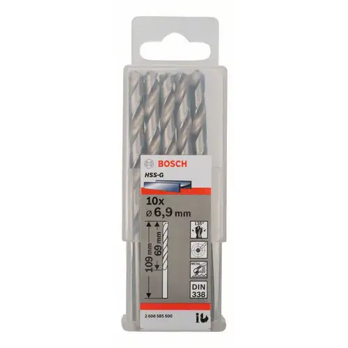 Bosch Accessories 2608585500 HSS Metall-Spiralbohrer 6.9mm Gesamtlänge 109mm geschliffen DIN 338 Zylinderschaft 10St. Bosch Accessories 2608585500 HSS Metall-Spiralbohrer 6.9mm Gesamtlänge 109mm geschliffen DIN 338 Zylinderschaft 10St.