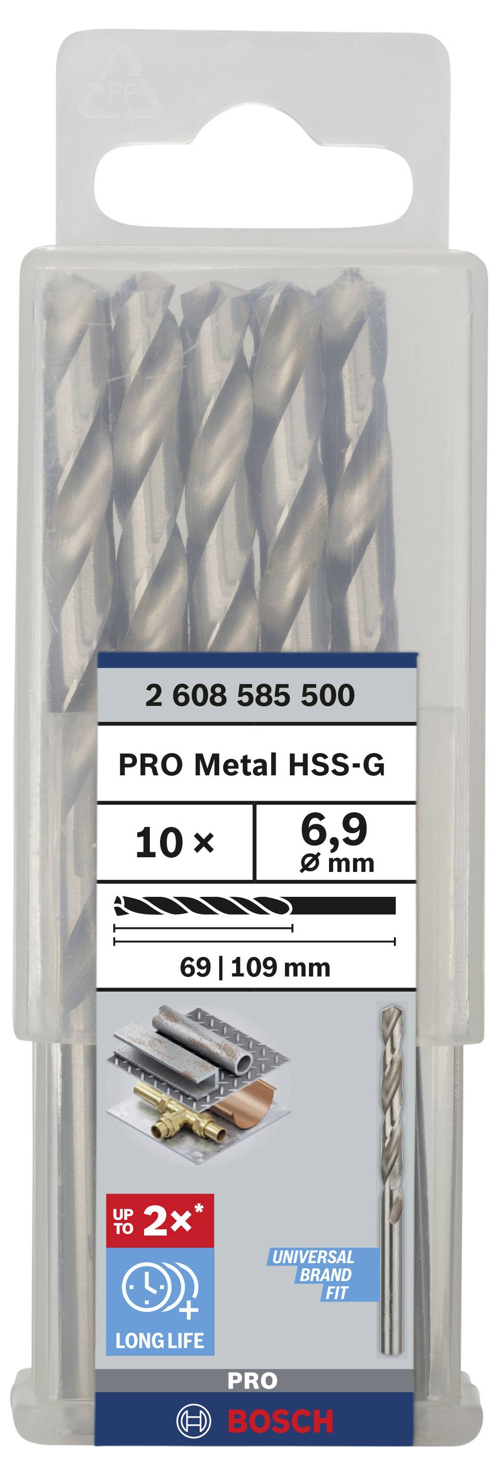 Bosch Accessories 2608585500 HSS Metall-Spiralbohrer 6.9mm Gesamtlänge 109mm geschliffen DIN 338 Zylinderschaft 10St.