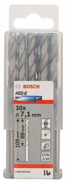 Bosch Accessories 2608585501 HSS Metall-Spiralbohrer 7.1mm Gesamtlänge 109mm geschliffen DIN 338 Zylinderschaft 10St.