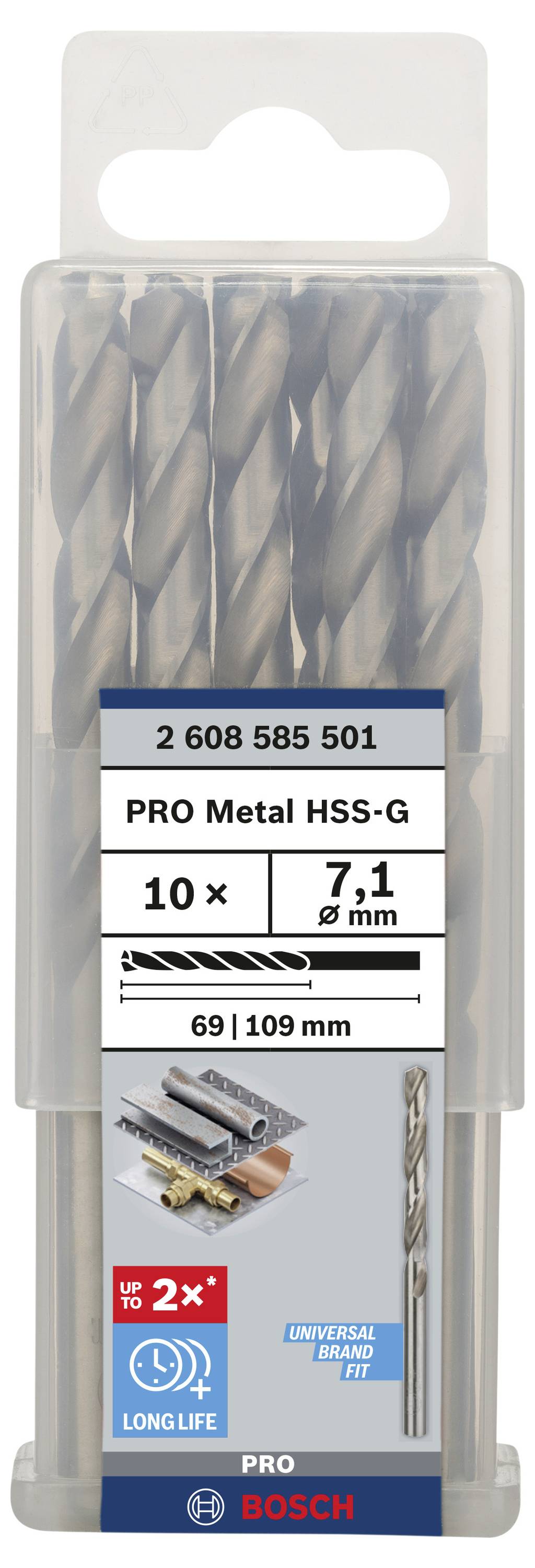 Bosch Accessories 2608585501 HSS Metall-Spiralbohrer 7.1mm Gesamtlänge 109mm geschliffen DIN 338 Zylinderschaft 10St.