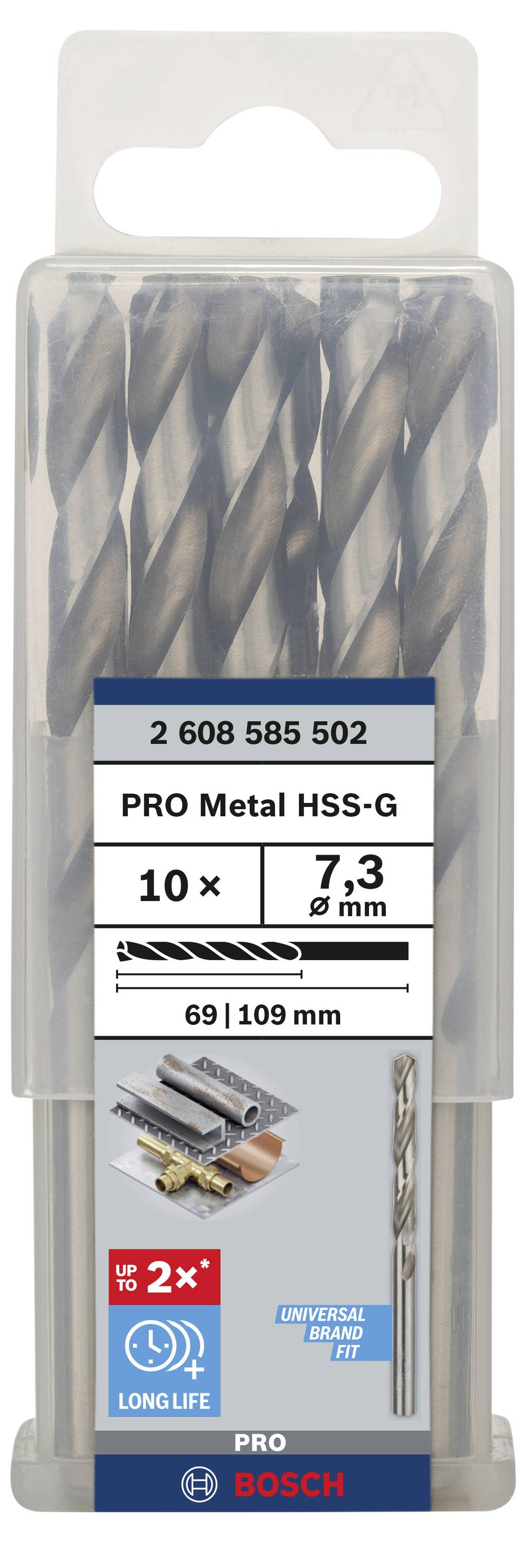 Bosch Accessories 2608585502 HSS Metall-Spiralbohrer 7.3mm Gesamtlänge 109mm geschliffen DIN 338 Zylinderschaft 10St.