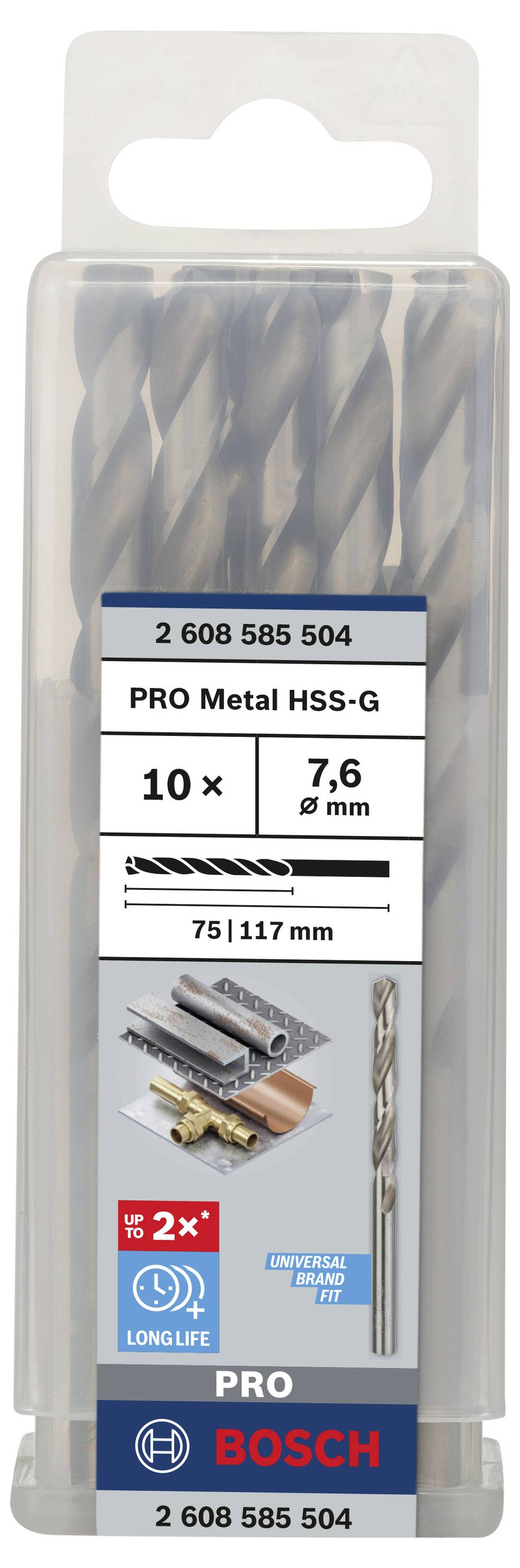 Bosch Accessories 2608585504 HSS Metall-Spiralbohrer 7.6mm Gesamtlänge 117mm geschliffen DIN 338 Zylinderschaft 10St.