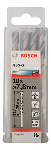 Bosch Accessories 2608585506 HSS Metall-Spiralbohrer 7.8mm Gesamtlänge 117mm geschliffen DIN 338 Zylinderschaft 10St.