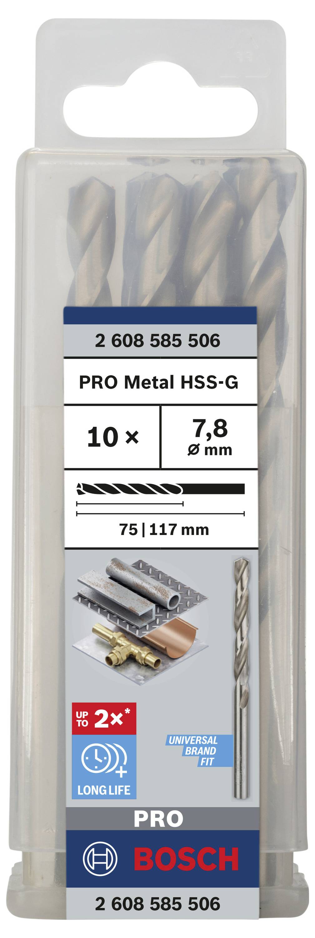 Bosch Accessories 2608585506 HSS Metall-Spiralbohrer 7.8mm Gesamtlänge 117mm geschliffen DIN 338 Zylinderschaft 10St.