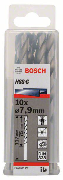 Bosch Accessories 2608585507 HSS Metall-Spiralbohrer 7.9mm Gesamtlänge 117mm geschliffen DIN 338 Zylinderschaft 10St.
