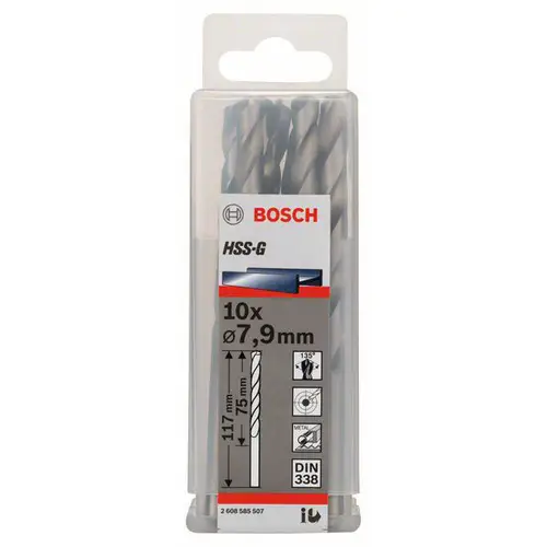 Bosch Accessories 2608585507 HSS Metall-Spiralbohrer 7.9mm Gesamtlänge 117mm geschliffen DIN 338 Zylinderschaft 10St. Bosch Accessories 2608585507 HSS Metall-Spiralbohrer 7.9mm Gesamtlänge 117mm geschliffen DIN 338 Zylinderschaft 10St.
