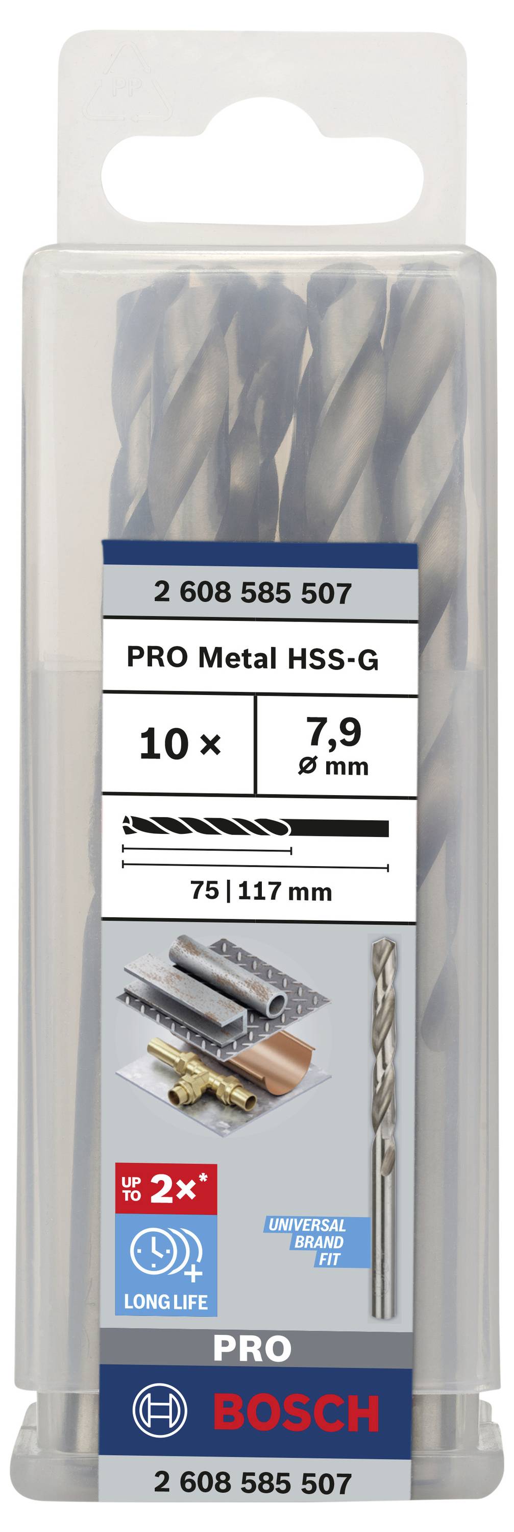 Bosch Accessories 2608585507 HSS Metall-Spiralbohrer 7.9mm Gesamtlänge 117mm geschliffen DIN 338 Zylinderschaft 10St.