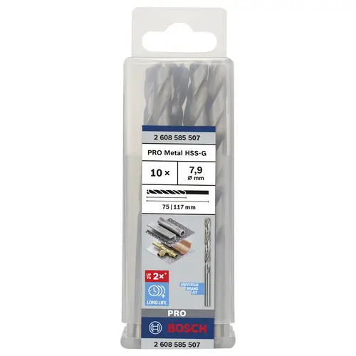 Bosch Accessories 2608585507 HSS Metall-Spiralbohrer 7.9mm Gesamtlänge 117mm geschliffen DIN 338 Zylinderschaft 10St. Bosch Accessories 2608585507 HSS Metall-Spiralbohrer 7.9mm Gesamtlänge 117mm geschliffen DIN 338 Zylinderschaft 10St.