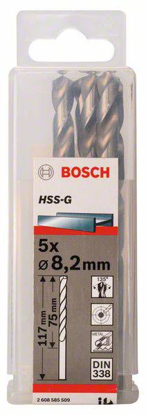 Bosch Accessories 2608585509 HSS Metall-Spiralbohrer 8.2mm Gesamtlänge 117mm geschliffen DIN 338 Zylinderschaft 5St.