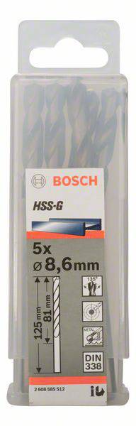 Bosch Accessories 2608585512 HSS Metall-Spiralbohrer 8.6mm Gesamtlänge 125mm geschliffen DIN 338 Zylinderschaft 5St.