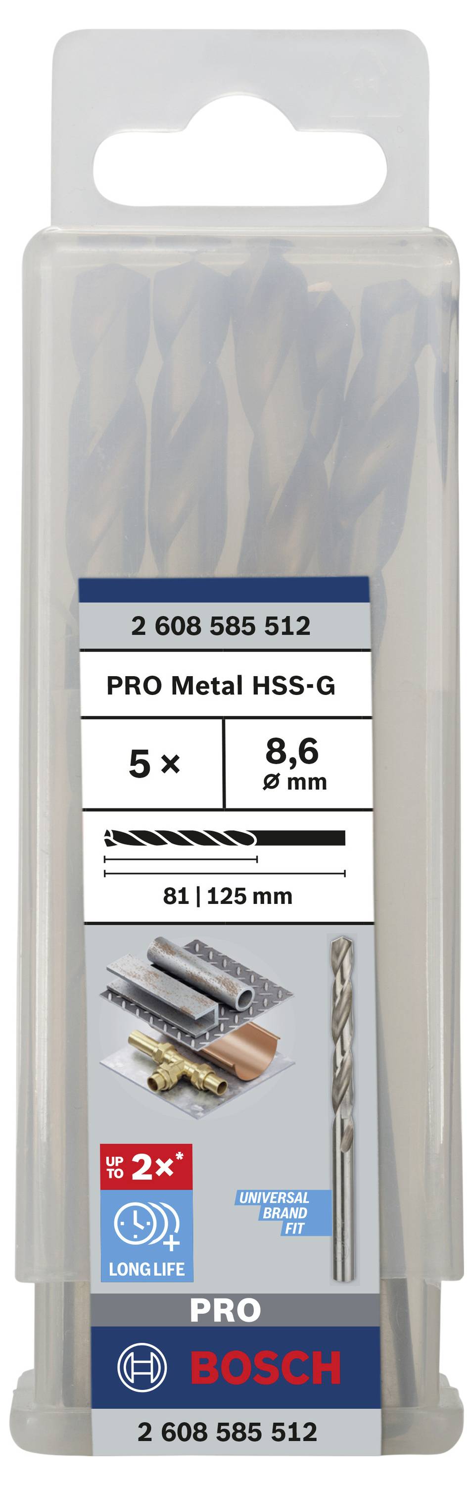 Bosch Accessories 2608585512 HSS Metall-Spiralbohrer 8.6mm Gesamtlänge 125mm geschliffen DIN 338 Zylinderschaft 5St.