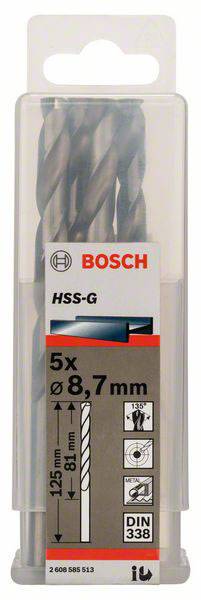Bosch Accessories 2608585513 HSS Metall-Spiralbohrer 8.7mm Gesamtlänge 125mm geschliffen DIN 338 Zylinderschaft 5St.