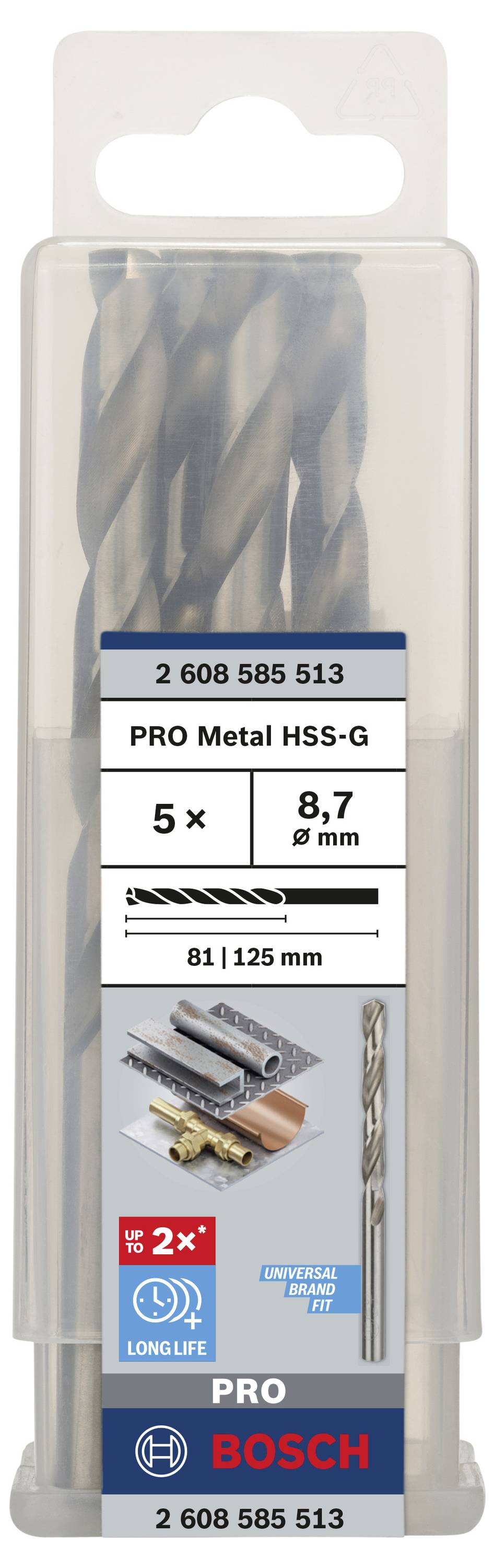 Bosch Accessories 2608585513 HSS Metall-Spiralbohrer 8.7mm Gesamtlänge 125mm geschliffen DIN 338 Zylinderschaft 5St.