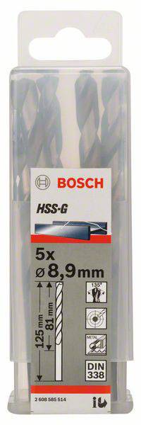 Bosch Accessories 2608585514 HSS Metall-Spiralbohrer 8.9mm Gesamtlänge 125mm geschliffen DIN 338 Zylinderschaft 5St.