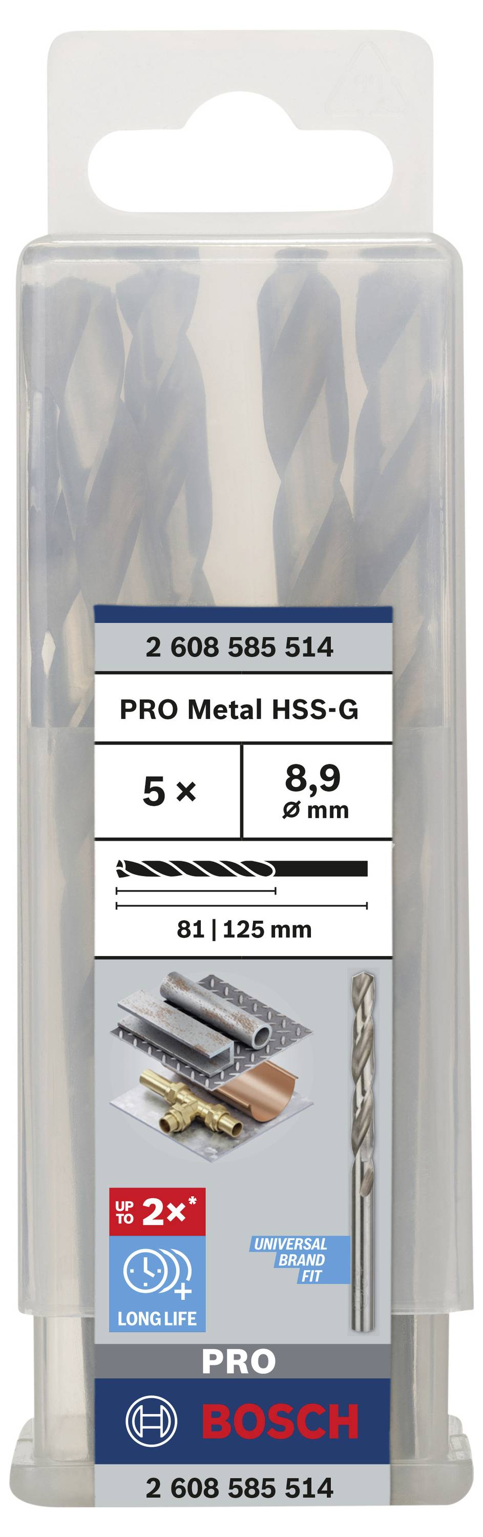 Bosch Accessories 2608585514 HSS Metall-Spiralbohrer 8.9mm Gesamtlänge 125mm geschliffen DIN 338 Zylinderschaft 5St.