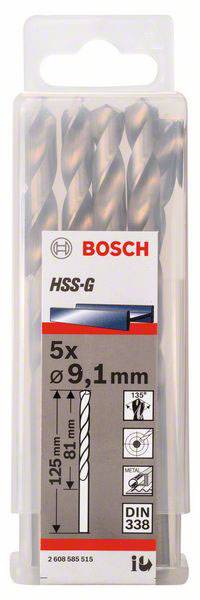 Bosch Accessories 2608585515 HSS Metall-Spiralbohrer 9.1mm Gesamtlänge 125mm geschliffen DIN 338 Zylinderschaft 5St.