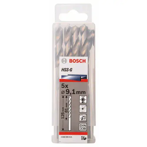 Bosch Accessories 2608585515 HSS Metall-Spiralbohrer 9.1mm Gesamtlänge 125mm geschliffen DIN 338 Zylinderschaft 5St. Bosch Accessories 2608585515 HSS Metall-Spiralbohrer 9.1mm Gesamtlänge 125mm geschliffen DIN 338 Zylinderschaft 5St.
