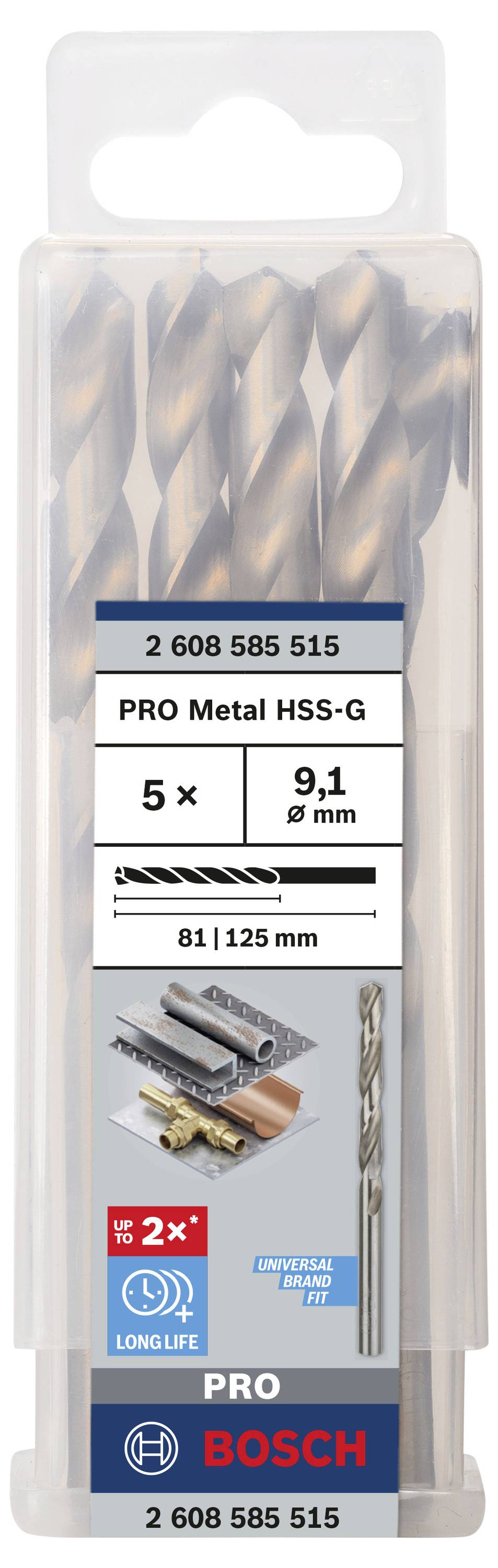 Bosch Accessories 2608585515 HSS Metall-Spiralbohrer 9.1mm Gesamtlänge 125mm geschliffen DIN 338 Zylinderschaft 5St.