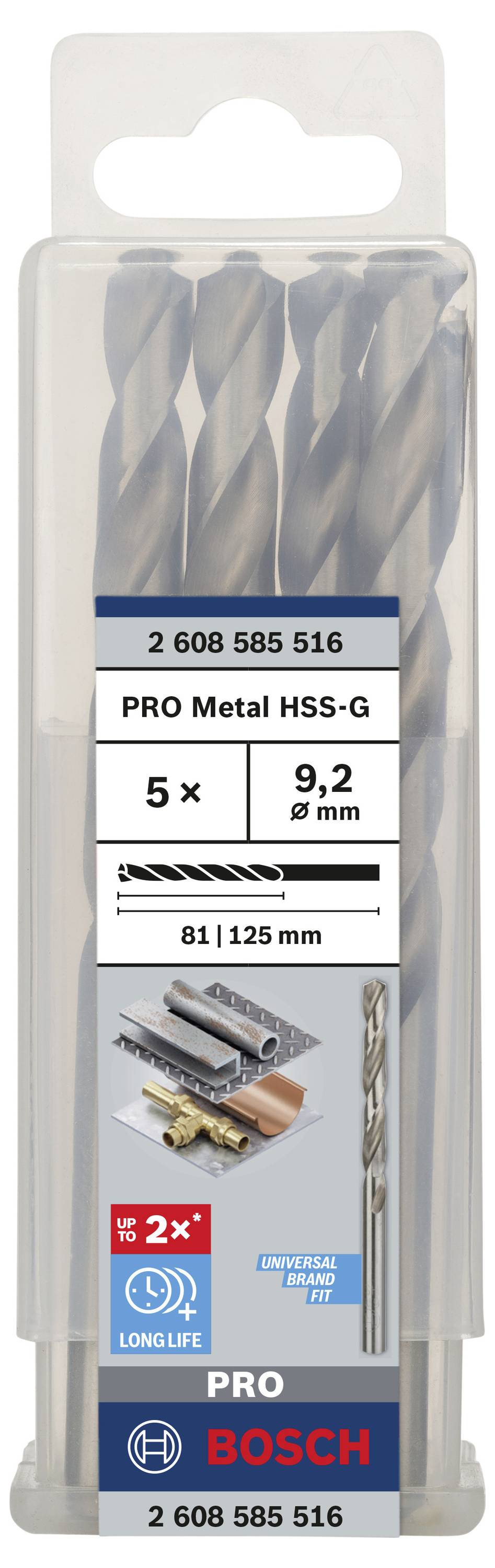 Bosch Accessories 2608585516 HSS Metall-Spiralbohrer 9.2mm Gesamtlänge 125mm geschliffen DIN 338 Zylinderschaft 5St.