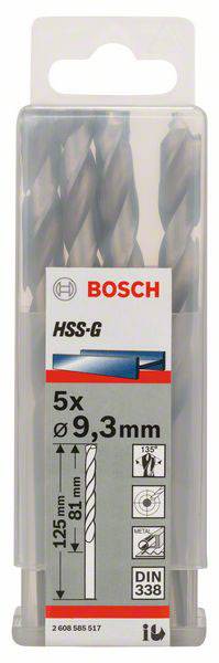 Bosch Accessories 2608585517 HSS Metall-Spiralbohrer 9.3mm Gesamtlänge 125mm geschliffen DIN 338 Zylinderschaft 5St.