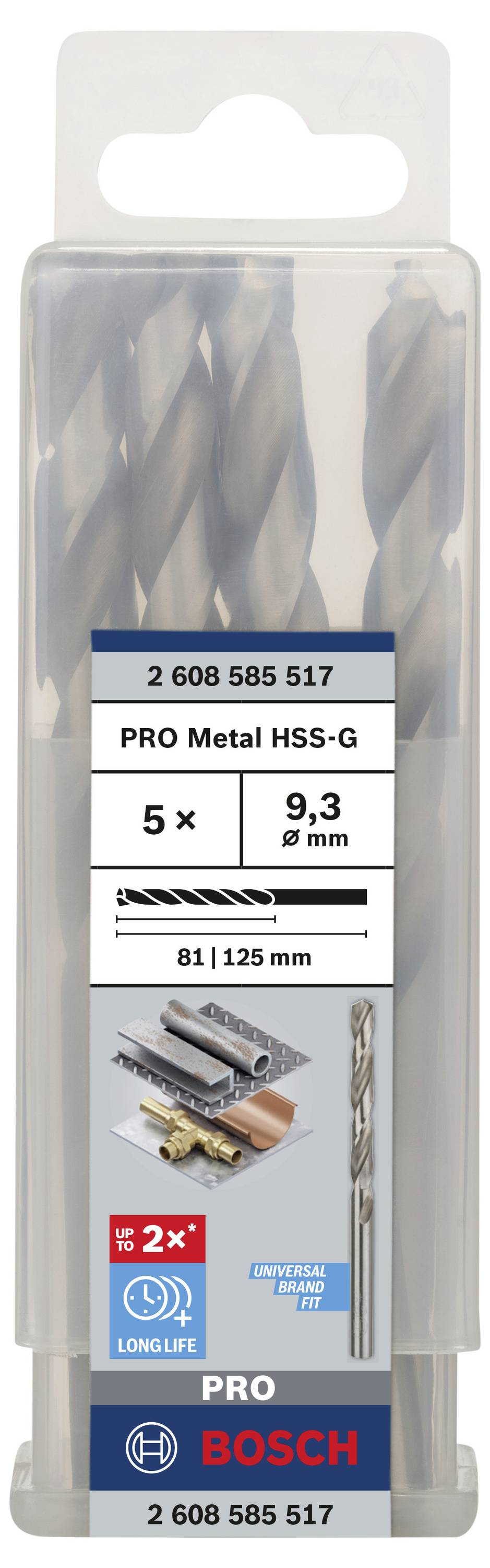 Bosch Accessories 2608585517 HSS Metall-Spiralbohrer 9.3mm Gesamtlänge 125mm geschliffen DIN 338 Zylinderschaft 5St.