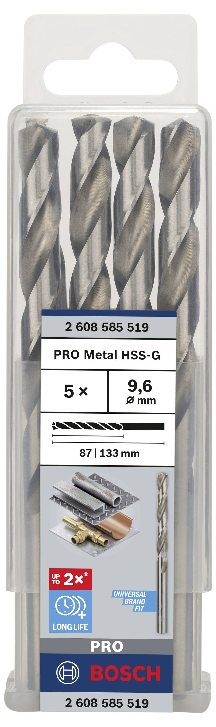 Bosch Accessories 2608585519 HSS Metall-Spiralbohrer 9.6mm Gesamtlänge 133mm geschliffen DIN 338 Zylinderschaft 5St.