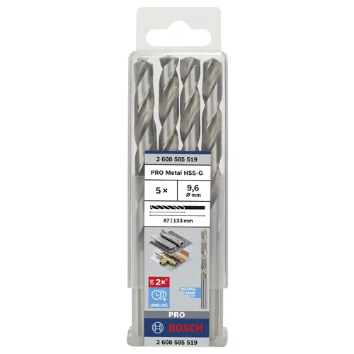 Bosch Accessories 2608585519 HSS Metall-Spiralbohrer 9.6mm Gesamtlänge 133mm geschliffen DIN 338 Zylinderschaft 5St. Bosch Accessories 2608585519 HSS Metall-Spiralbohrer 9.6mm Gesamtlänge 133mm geschliffen DIN 338 Zylinderschaft 5St.