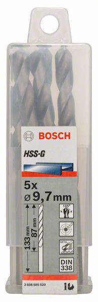 Bosch Accessories 2608585520 HSS Metall-Spiralbohrer 9.7mm Gesamtlänge 133mm geschliffen DIN 338 Zylinderschaft 5St.