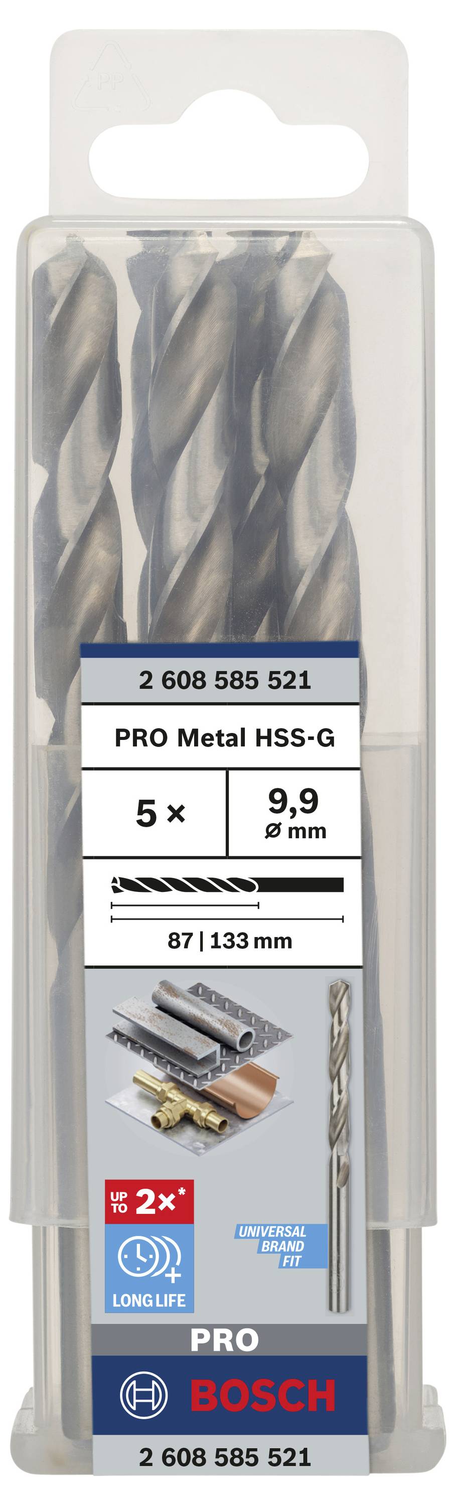 Bosch Accessories 2608585521 HSS Metall-Spiralbohrer 9.9mm Gesamtlänge 133mm geschliffen DIN 338 Zylinderschaft 5St.