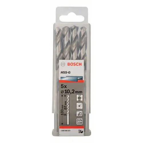 Bosch Accessories 2608585523 HSS Metall-Spiralbohrer 10.2mm Gesamtlänge 133mm geschliffen DIN 338 Zylinderschaft 5St. Bosch Accessories 2608585523 HSS Metall-Spiralbohrer 10.2mm Gesamtlänge 133mm geschliffen DIN 338 Zylinderschaft 5St.