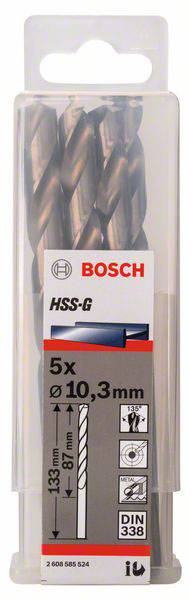 Bosch Accessories 2608585524 HSS Metall-Spiralbohrer 10.3mm Gesamtlänge 133mm geschliffen DIN 338 Zylinderschaft 5St.