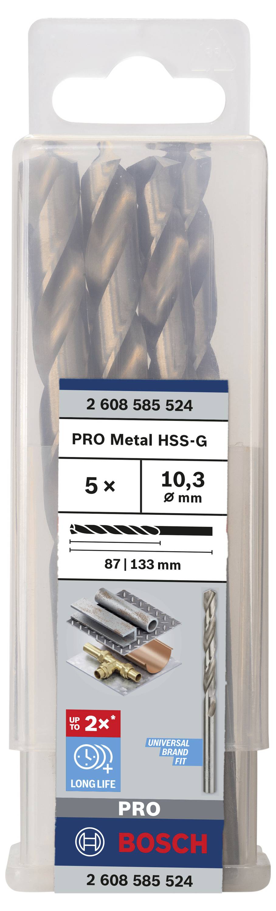 Bosch Accessories 2608585524 HSS Metall-Spiralbohrer 10.3mm Gesamtlänge 133mm geschliffen DIN 338 Zylinderschaft 5St.