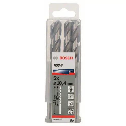Bosch Accessories 2608585525 HSS Metall-Spiralbohrer 10.4mm Gesamtlänge 133mm geschliffen DIN 338 Zylinderschaft 5St. Bosch Accessories 2608585525 HSS Metall-Spiralbohrer 10.4mm Gesamtlänge 133mm geschliffen DIN 338 Zylinderschaft 5St.