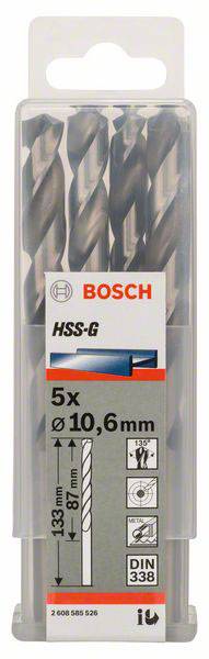 Bosch Accessories 2608585526 HSS Metall-Spiralbohrer 10.6mm Gesamtlänge 133mm geschliffen DIN 338 Zylinderschaft 5St.