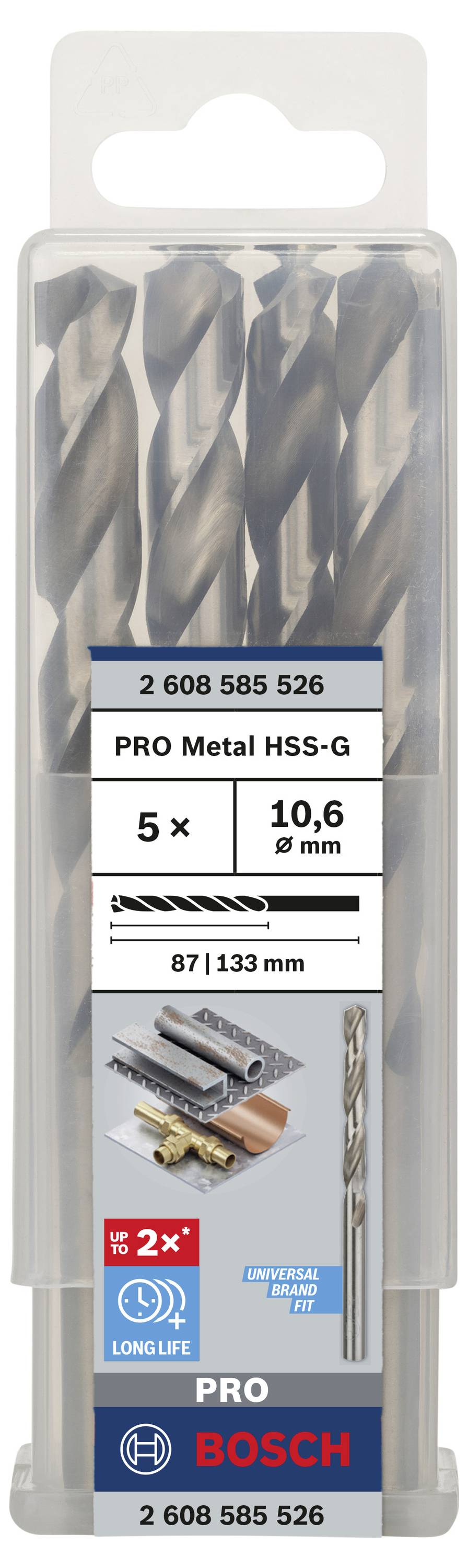 Bosch Accessories 2608585526 HSS Metall-Spiralbohrer 10.6mm Gesamtlänge 133mm geschliffen DIN 338 Zylinderschaft 5St.