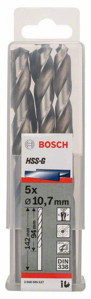 Bosch Accessories 2608585527 HSS Metall-Spiralbohrer 10.7mm Gesamtlänge 142mm geschliffen DIN 338 Zylinderschaft 5St.